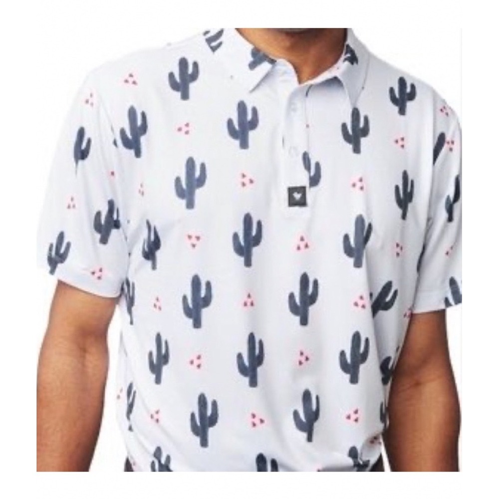 Bad Birdie The Prick Golf Polo Shirt Cactus Print Mens Size Medium
